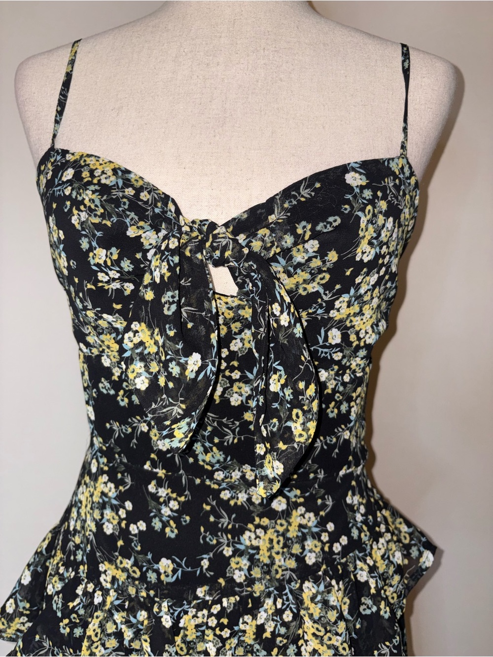 Lulu's Black Floral Tie-Front Ruffle Mini Dress - Picture 4 of 8